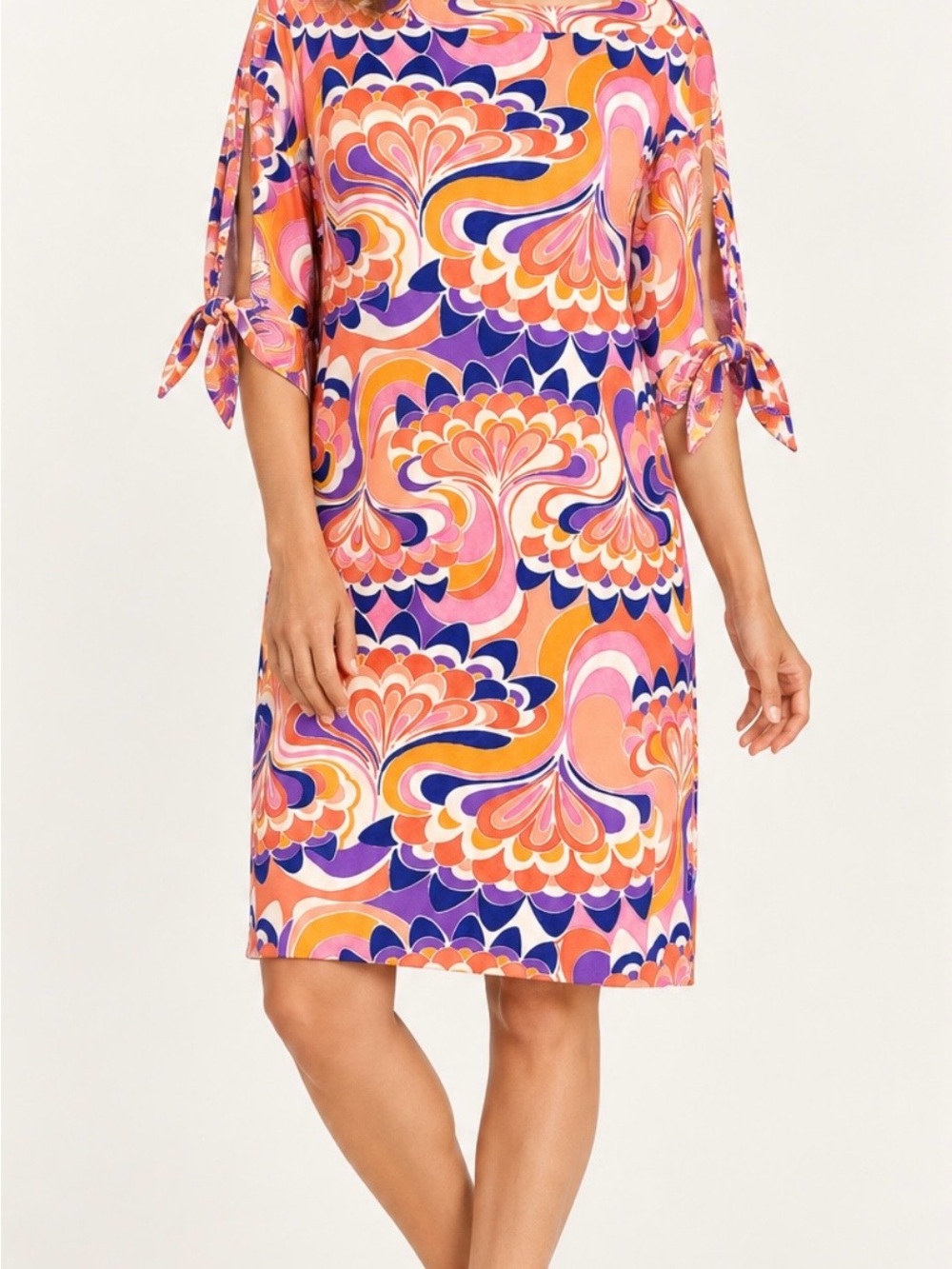 Trina Turk Pink Orange Purple Retro Floral Printed Dress Knee length